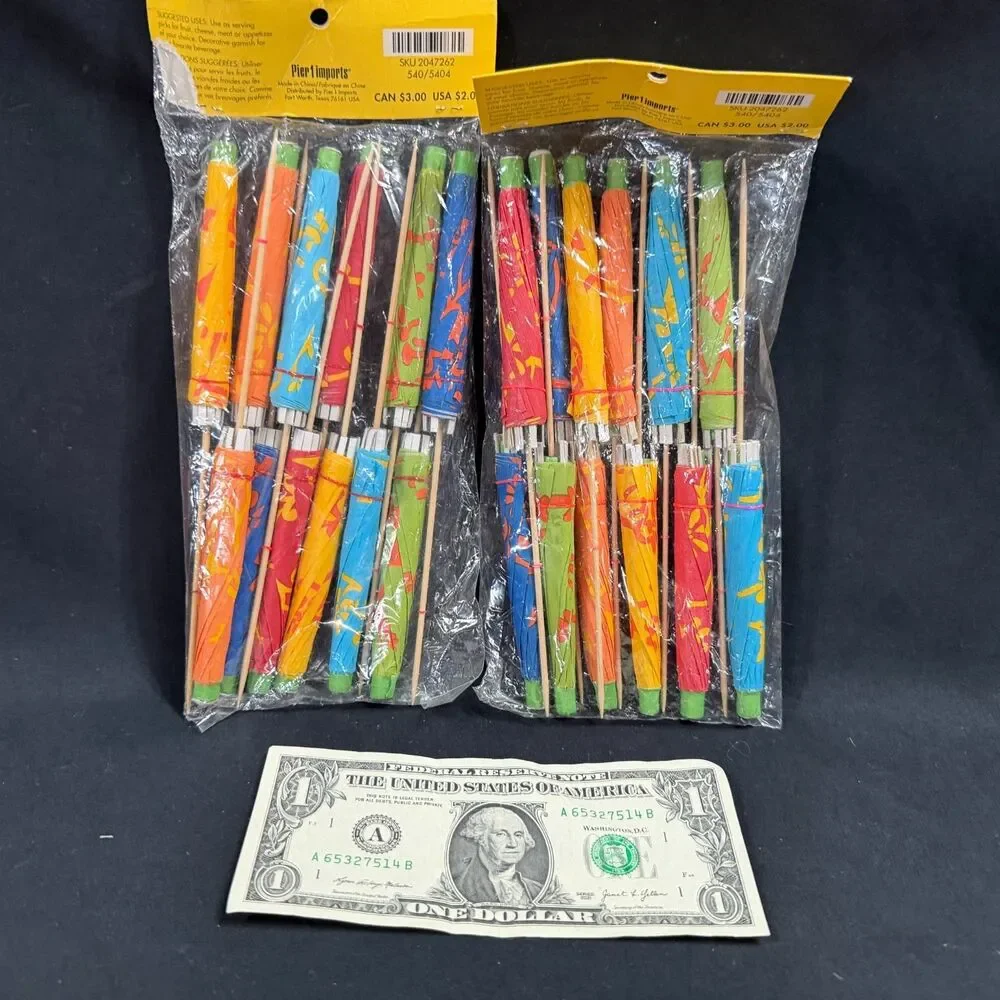 Pier 1 Imports Large Umbrella Pick Tiki Tropical Drinks 2 Packages 24 Total